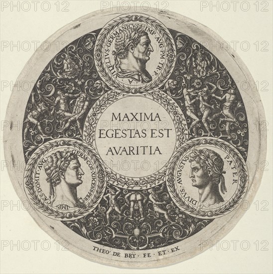 Design for a Dish with Portraits of the Roman Emperors Vitellius, Domitian, and Augustus, ca. 1588.