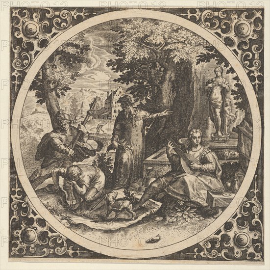 Scene with a Warning Against Venereal Disease in a Circle at Center, 1580-1600.