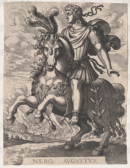 Plate 6: Emperor Nero on Horseback, from 'The First Twelve Roman Caesars', after Tempesta, 1610-50.
