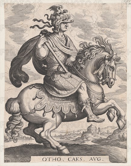 Plate 8: Emperor Otho on Horseback, from 'The First Twelve Roman Caesars', after Tempesta, 1610-50.
