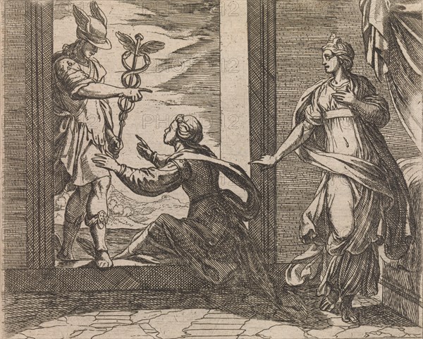 Mercury Turning Aglauros to Stone (Aglauros a Mercurio in lapidem transformatur), from The Metamorphoses of Ovid (Metamorphosean Sive Transformationum), plate 20, Published after 1606.