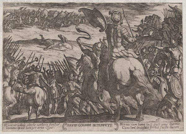 Plate 16: David Killing Goliath, from 'The Battles of the Old Testament', ca. 1590-ca. 1610.