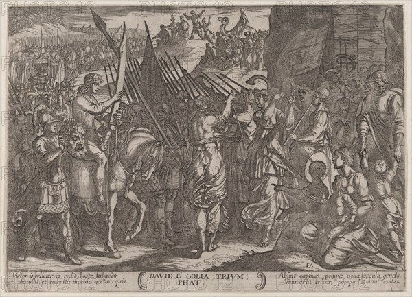 Plate 17: David Returning in Triumph with the Head of Goliath, from 'The Battles of the Old Testament', ca. 1590-ca. 1610.