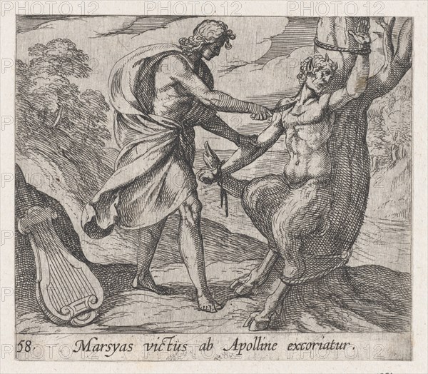 Plate 58: Apollo Killing Marsyas (Marsyas victus ab Apolline excoriatur), from Ovid's 'Metamorphoses', 1606.