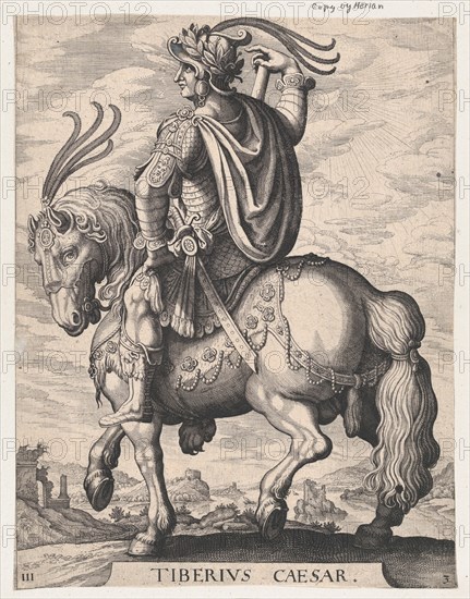 Plate 3: Emperor Tiberius on Horseback, from 'The First Twelve Roman Caesars', after Tempesta, 1610-50.