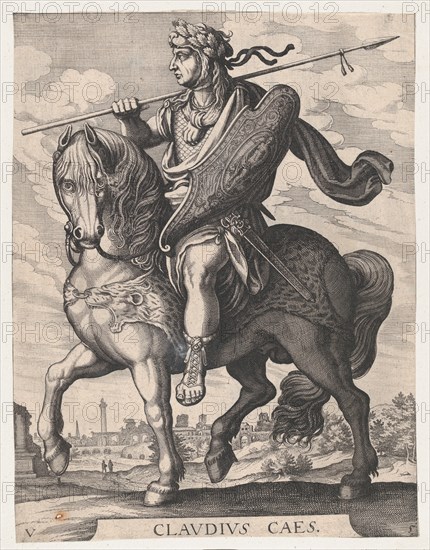 Plate 5: Emperor Claudius on Horseback, from 'The First Twelve Roman Caesars' after Tempesta, 1610-50.