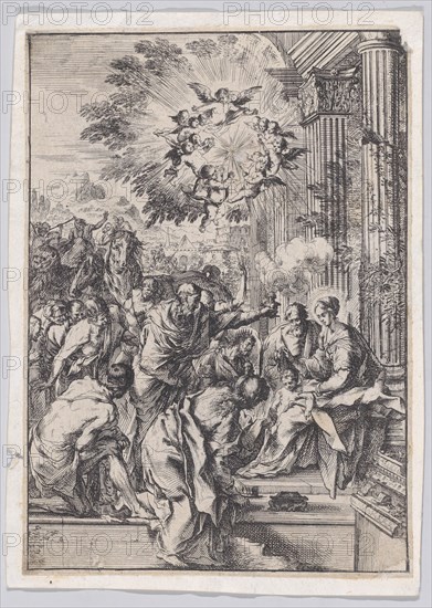 The Adoration of the Magi, set before and architectural colonnade, ca. 1640.