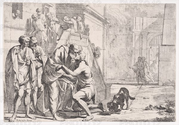 The return of the prodigal son, the father embracing his son, from a series of four prints, ca. 1645.