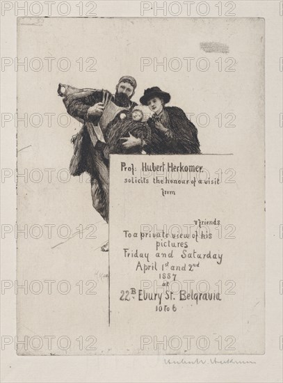 Invitation with vignette from "The First Born" (with text), 1887.