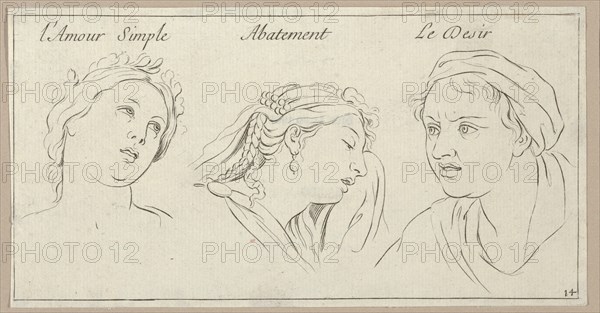 l'Amour simple, Abattement, Le Desir (from Caractères des passions, gravés sur les desseins de l'illustre Monsieur le Brun), 1695-1720.