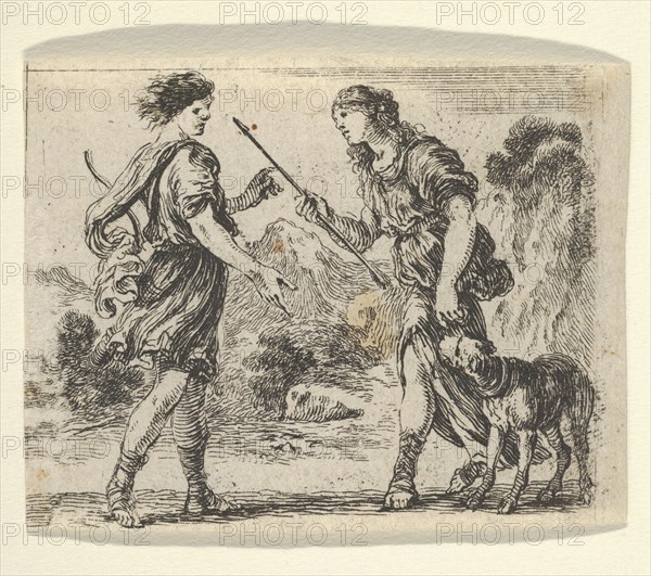 Cephalus and Procris, from 'Game of Mythology' (Jeu de la Mythologie), 1644.