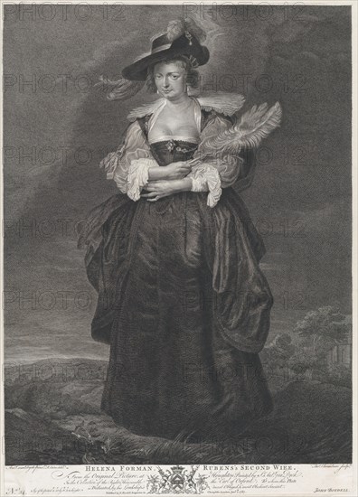 Portrait of Helena Fourment, Rubens' second wife, wearing a fur coat over her shoulders, 1767. Formerly attributed to Anthony van Dyck.