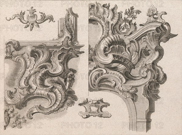 Suggestion for the Decoration of Lower Right and Top Right of an Altar Frame, Plate 2 from an Untitled Series with Rocailles Ornaments for Altar and Door Frames, Printed ca. 1750-56.