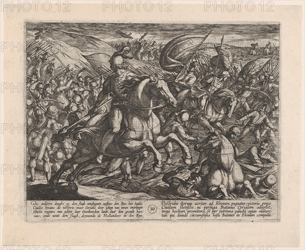 Plate 30: Cerialis Driving the Dutch into the Rhine, from The War of the Romans Against the Batavians, 1611.