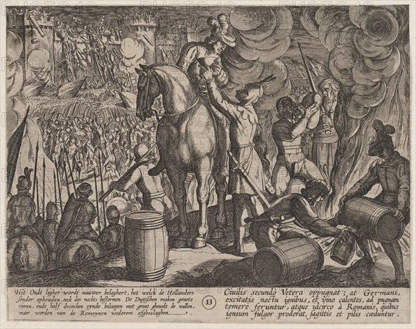 Plate 13: Attack on the Roman Fortress at Night, from The War of the Romans Against the Batavians (Romanorvm et Batavorvm societas), 1611.