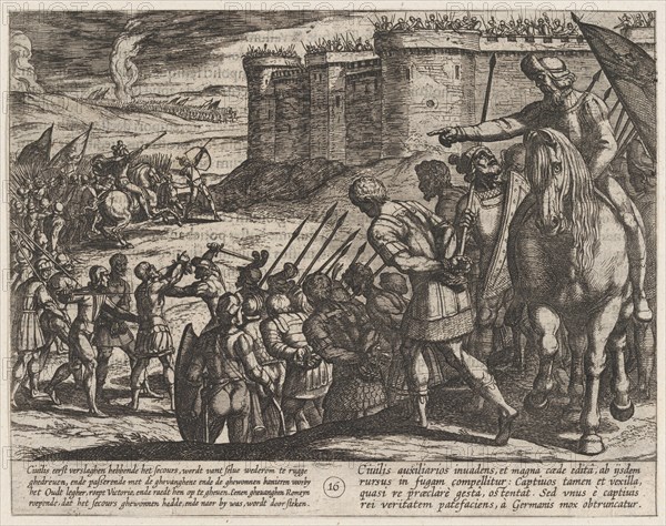 Plate 16: Roman Captives Before the Old Fortress, from The War of the Romans Against the Batavians (Romanorvm et Batavorvm societas), 1611.