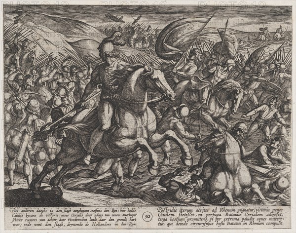 Plate 30: Cerialis Driving the Dutch into the Rhine, from The War of the Romans Against the Batavians (Romanorvm et Batavorvm societas), 1611.