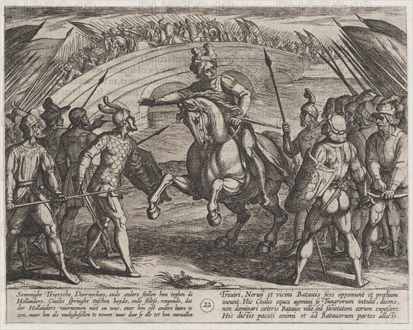 Plate 22: Civilis Separates German and Dutch Troops, from The War of the Romans Against the Batavians (Romanorvm et Batavorvm societas), 1611.