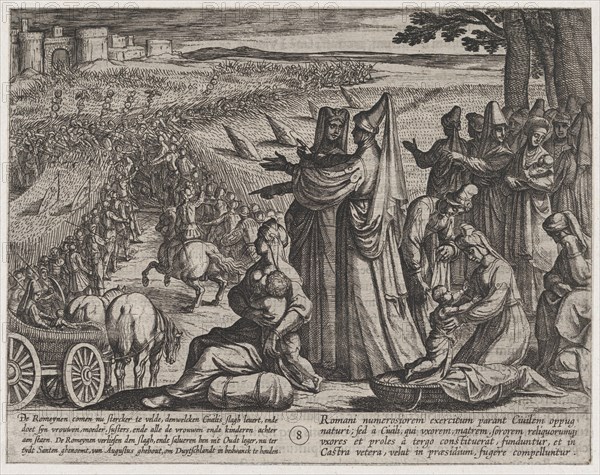 Plate 8: Women and Children Observe Civilis Battling the Romans, from The War of the Romans Against the Batavians (Romanorvm et Batavorvm societas), 1611.