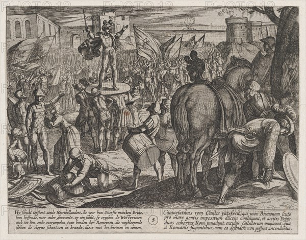 Plate 5: Bruno Appointed Leader of the Caninefates, from The War of the Romans Against the Batavians (Romanorvm et Batavorvm societas), 1611.