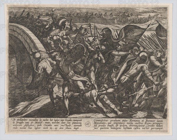 Plate 27: The Dutch During a Surprise Attack of the Roman Camp on the Moselle, from The War of the Romans Against the Batavians (Romanorvm et Batavorvm societas), 1611.