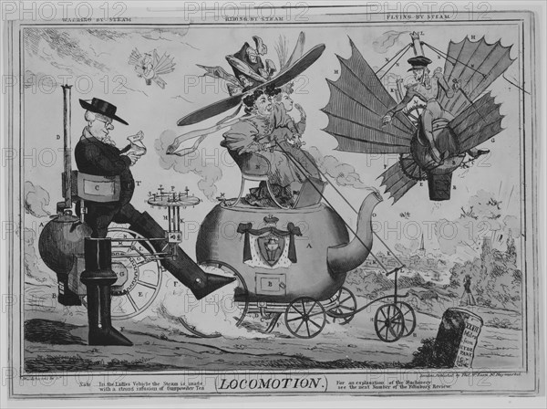 Locomotion: Walking by Steam, Riding by Steam, Flying by Steam, ca. 1830.