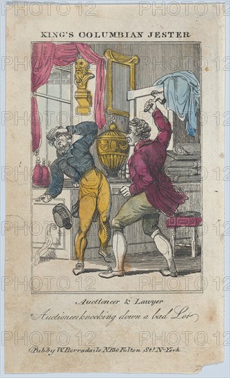 Auctioneer & Lawyer, Auctioneer Knocking Down a Bad Lot, early 19th century. [King's Columbian Jester].