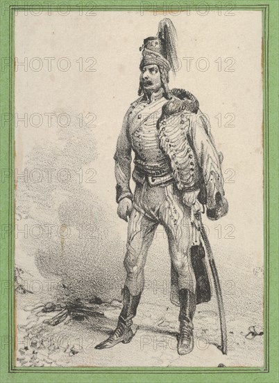Standing soldier with his jacket on one shoulder, mid-19th century.