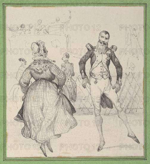 A soldier and a woman dancing, mid-19th century.