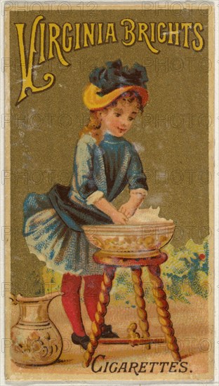 From the Girls and Children series (N64) promoting Virginia Brights Cigarettes for Allen & Ginter brand tobacco products, 1886.