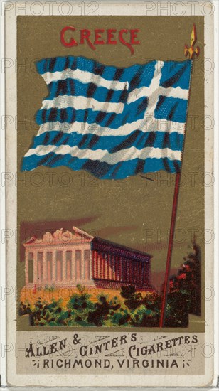 Greece, from Flags of All Nations, Series 1 (N9) for Allen & Ginter Cigarettes Brands, 1887.