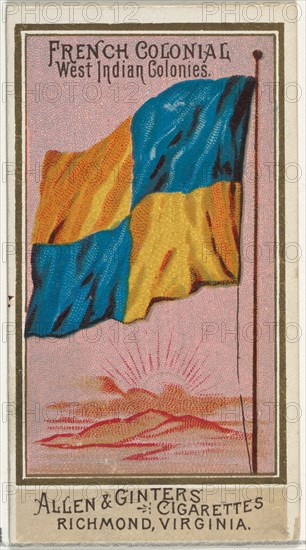 French Colonial West Indian Colonies, from Flags of All Nations, Series 2 (N10) for Allen & Ginter Cigarettes Brands, 1890.
