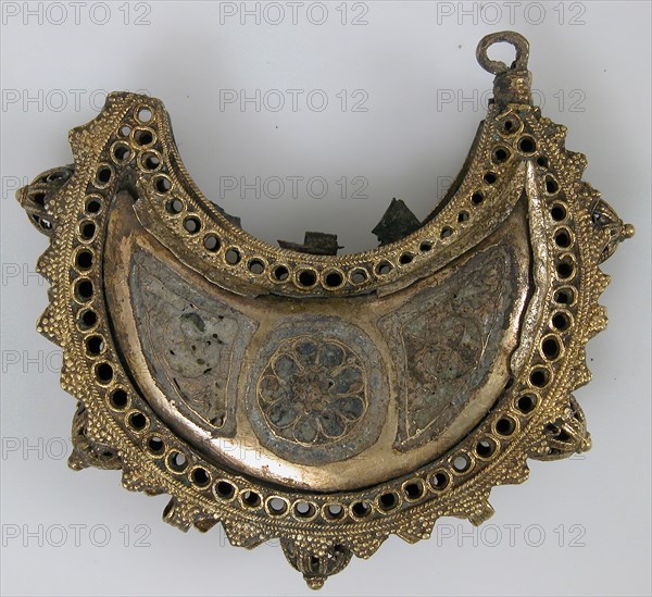 One of a Pair of Crescent-Shaped Earrings with Rosettes, Kievan Rus' or Byzantine, 12th century.