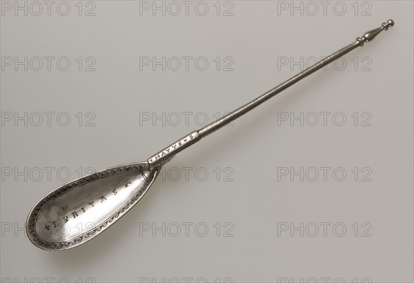 Silver Spoon, Byzantine, mid-6th-mid-7th century. Inscription in Latin: puritas, or "purity."