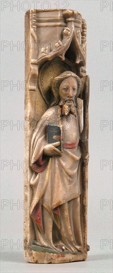 Relief of Standing Saint under Oggi Arch, British, ca. 1450. The Apostle Jude, from a lost altar, holds the spear of his martyrdom.