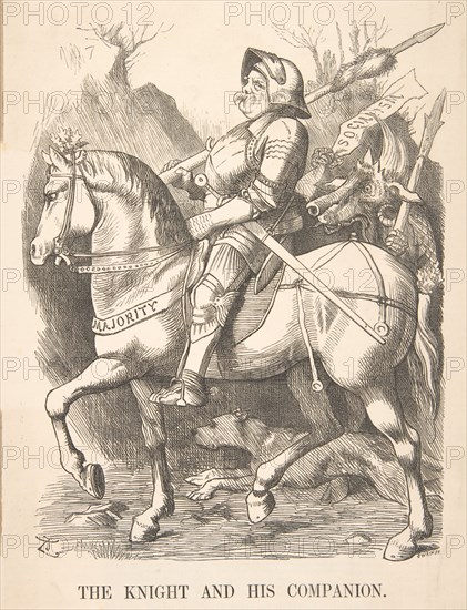 The Knight and His Companion (Punch, March 5, 1887), 1887. ['Suggested by Albert Dürer's famous picture, "Knight, Death and the Devil"].