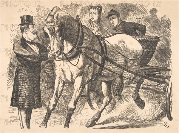 Easing the Curb (Punch, July 24, 1869), 1869. [Emperor Napoleon: "Have no fear, my dears! I shall just drop ze curb a leetel"].