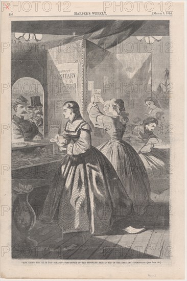 Any Thing for Me, if you Please? Post-Office of the Brooklyn Fair in Aid of the Sanitary Commission (Harper's Weekly, Vol. VIII), March 5, 1864.