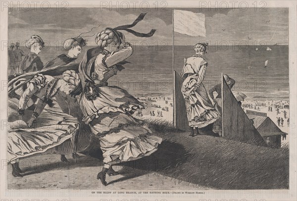 On the Bluff at Long Branch, at the Bathing Hour (Harper's Weekly, Vol. XIV), August 6, 1870.