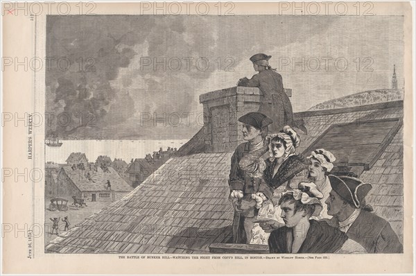 The Battle of Bunker Hill - Watching the Fight from Copp's Hill, in Boston (Harper's Weekly, Vol. XIX), 1875.