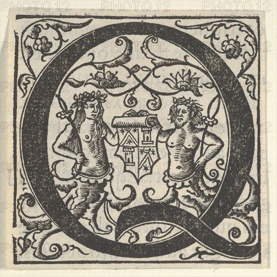 Initial letter Q with coat of arms, mid-16th century.