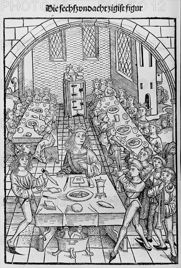 Der Schatzbehalter oder Schrein der waren reichtümer des heils unnd ewyger seligkeit, 1491. [King and queens at a banquet].