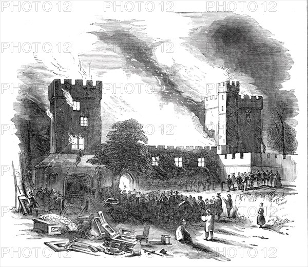 Burning of Naworth Castle - from a drawing made on the spot