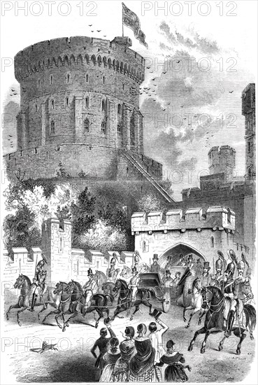 Windsor Castle in 1844 - Queen Victoria and Prince Albert leaving the Castle for London.