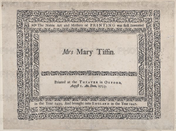 Trade Card for the Theater in Oxford