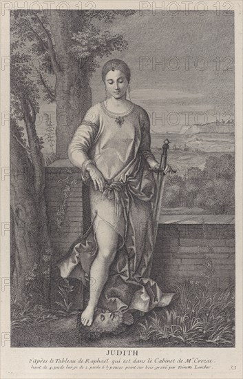 Judith standing with her foot on the head of Holofernes