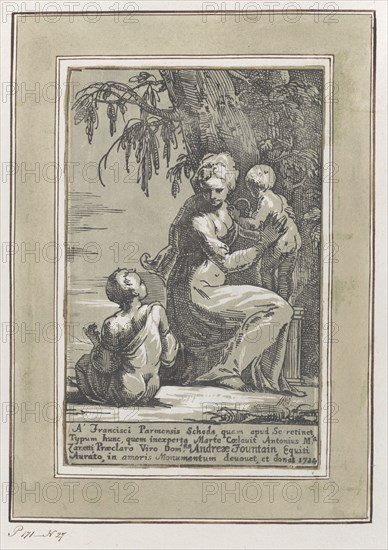 A Woman Standing at the Foot of a Tree Holding an Infant