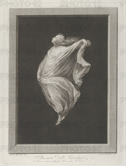 A bacchante seen in profile facing left