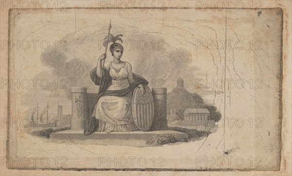 Banknote vignette with female figure representing America