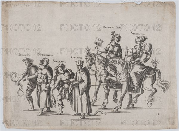 Plate 14: Six figures marching in a procession